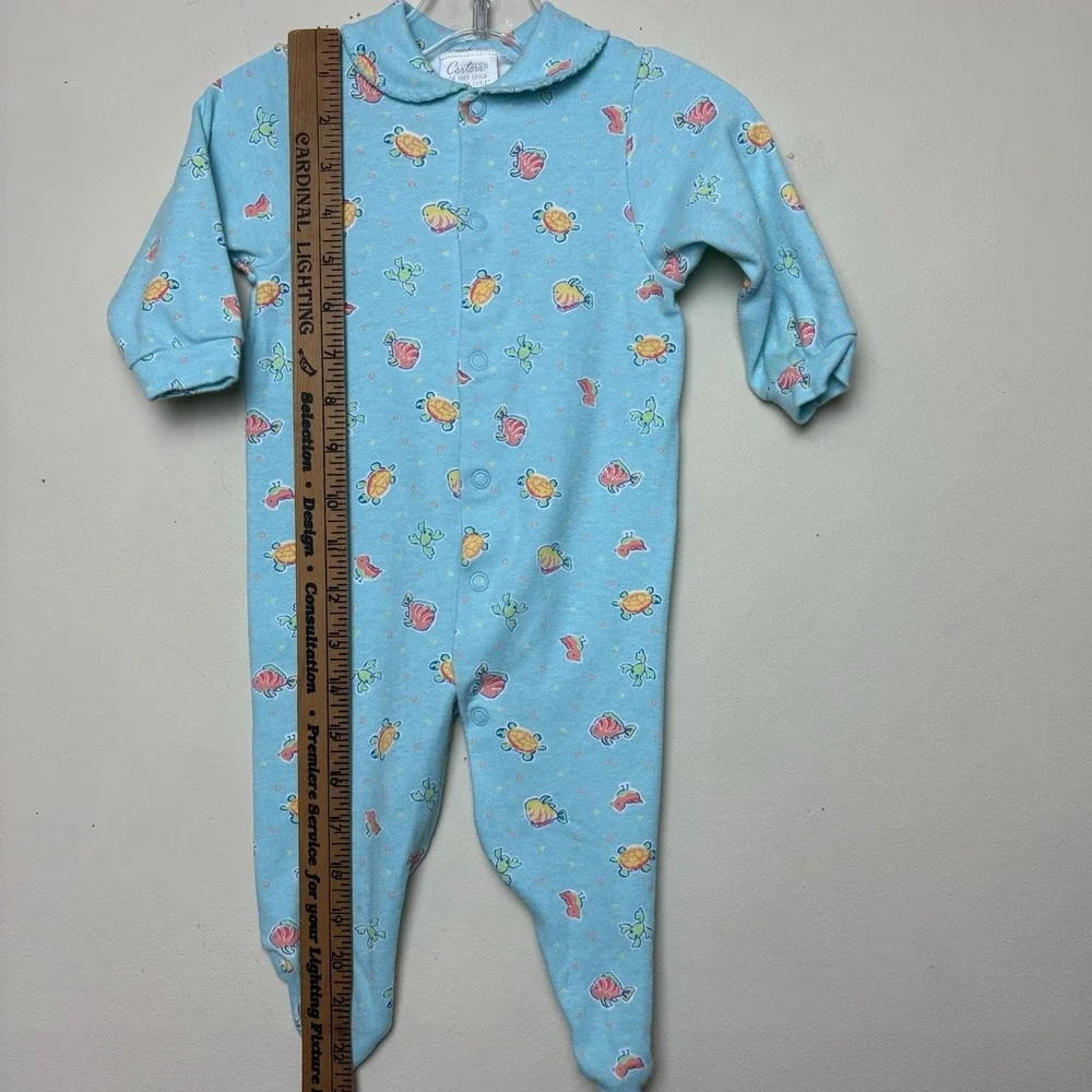 VTG Carter's Turtle Bird Fish Turtle Frog Blue Footed Sleeper Pajamas Baby 3-6 M